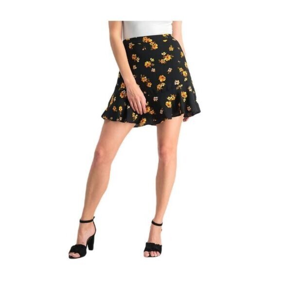 NWOT Womens Skater Skirt‎ Black/Yellow Floral Medium - Picture 1 of 6